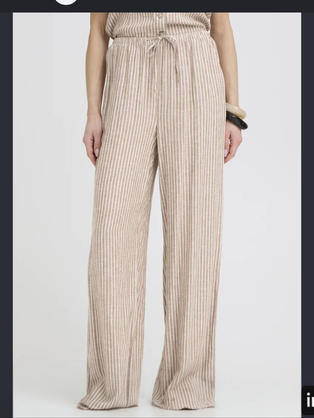 b.young BYFALAKKA Striped Wide Leg Linen Blend Trousers NWT Size 40